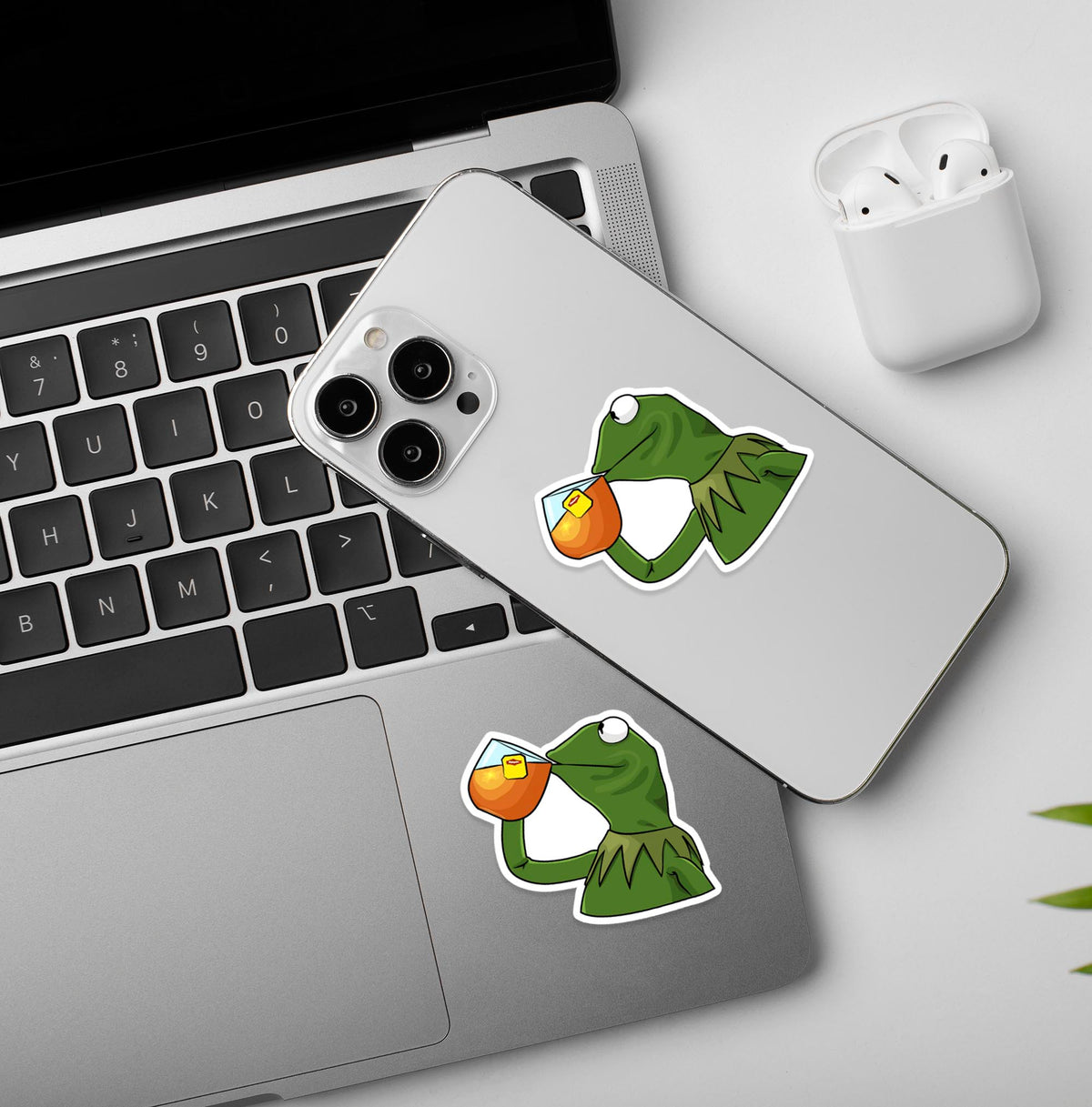 Froggy Drinking Iced Tea Meme - Vinyl Laptop / Mobile Stickers